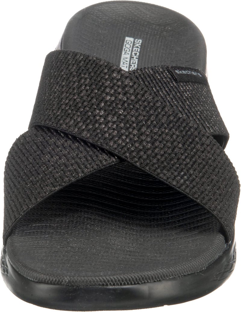 Skechers Women's On-the-GO 600 - Glistening Metallic Mesh Slide Sandals, Black / Black, 11 - Image 4