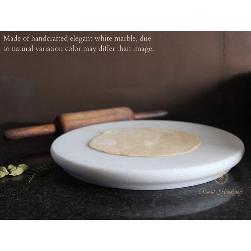 NRSON Chakla Pure White Marble Roti Roller Rolling Board Roti Maker Roti Maker Phulka Maker Rolling Pin Board or Round Board Chapati Maker chakla for Home Kitchen - Image 3