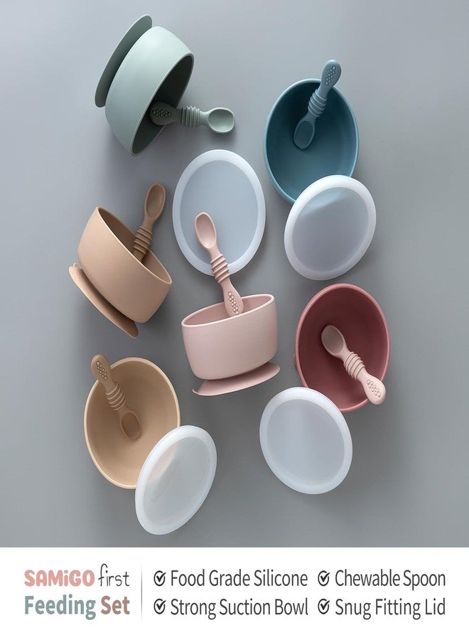SAMiGO Silicone Baby Bowl and Spoon Set with Suction and Lid, First Stage Self Feeding Essentials, Food Bowl for 6+ Months - Image 3