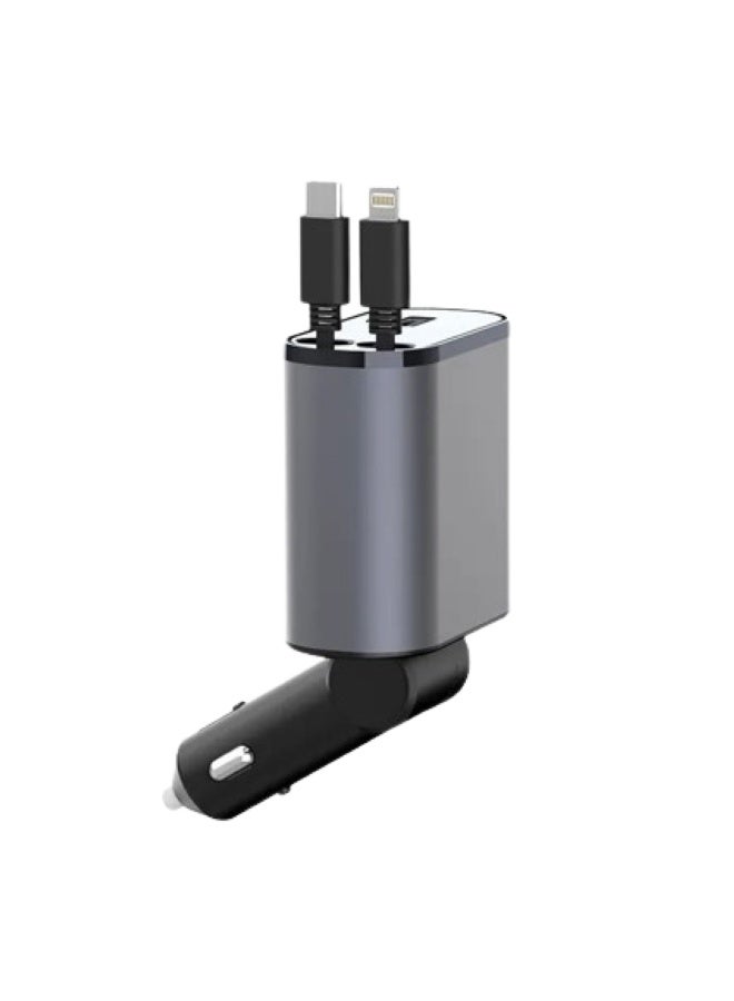 جيبيل شاحن سيارة Jeebel JE-B359 سريع بقدرة 120 واط – كابل Lightning وكابل USB-C قابلان للسحب + منفذ USB ومنفذ USB-C - Image 2