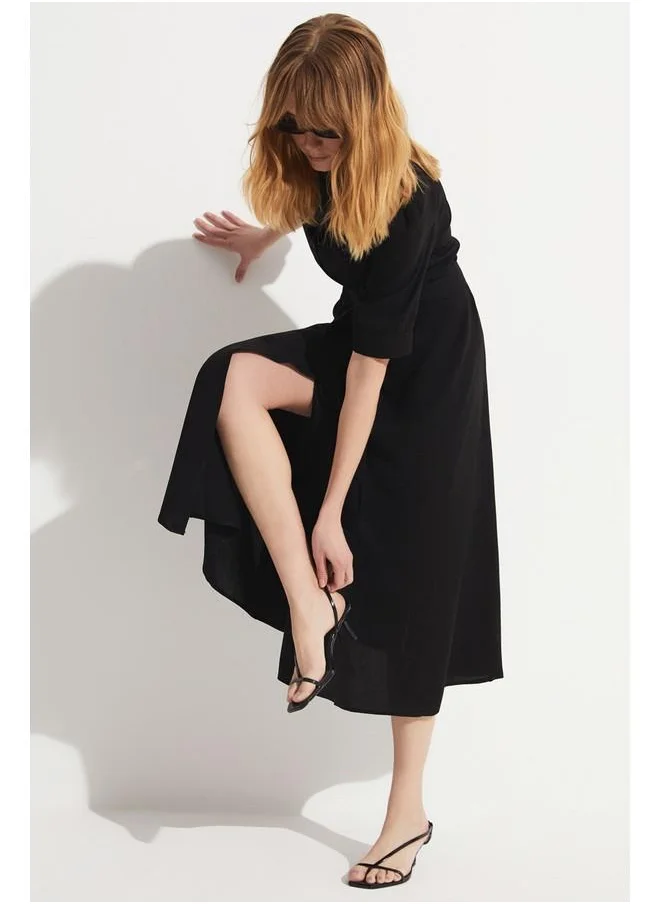 جون June 100% Viscose Shirt Dress Black