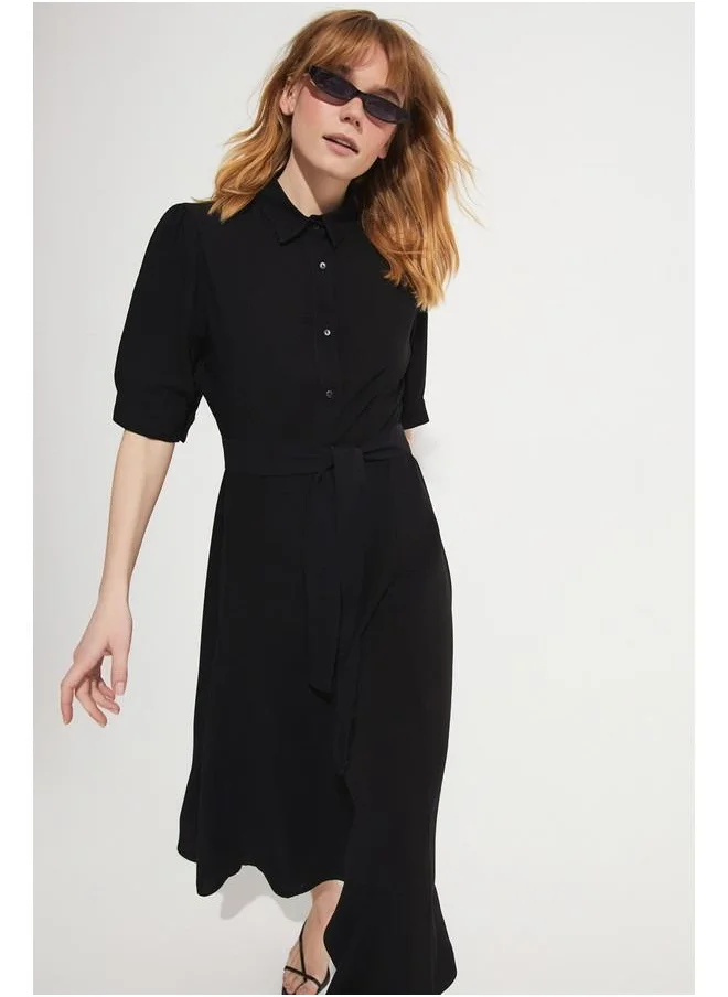 جون June 100% Viscose Shirt Dress Black