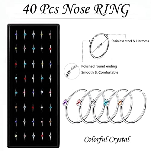 OMAIGAR 3 Sets 160 Pcs Nose Rings and Studs, Surgical Stainless Steel Piercing Jewelry, Colorful Hoops for Women, 1.5/2/2.5mm Studs Men, Idea Gift or Daily Wear - Image 4