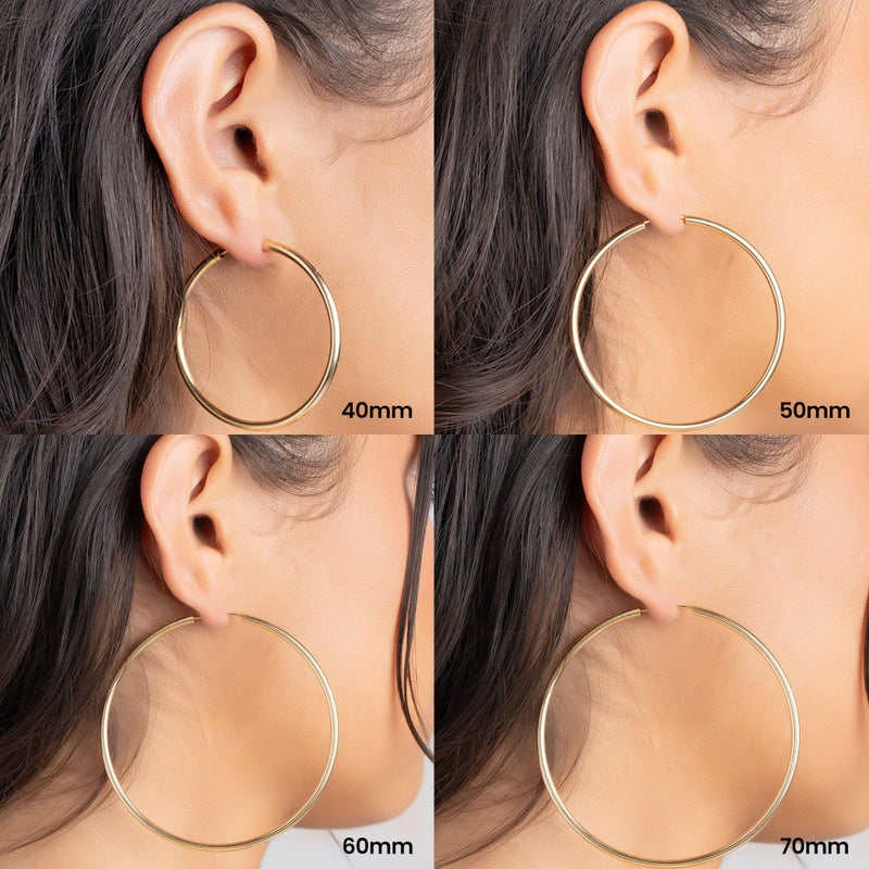 Barzel 18K Gold Plated Endless Hoop Earrings, 3mm Thick, Varying Sizes 40-70mm, High Polish Finish, Tarnish Free (60MM) - Image 5