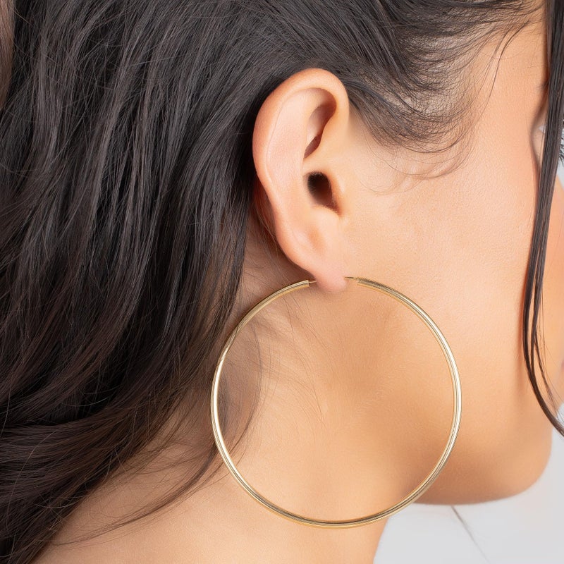 Barzel 18K Gold Plated Endless Hoop Earrings, 3mm Thick, Varying Sizes 40-70mm, High Polish Finish, Tarnish Free (60MM) - Image 2