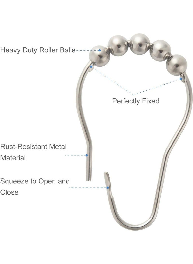 Shower Curtain Rings, Set of 12, Rust-Resistant Metal Shower Hooks Ring Shower Rings for Curtain Rolling Shower Curtain Hooks for Bathroom Shower Rod Shower Curtain Hangers - Image 3