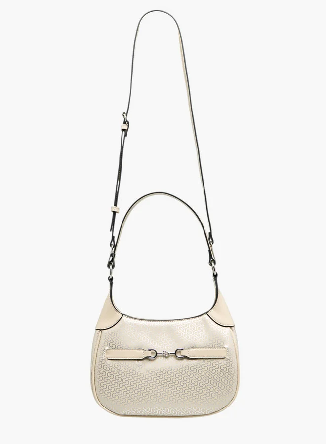 Celeste Monogram Print Shoulder Bag with Adjustable Strap and Zip Closure