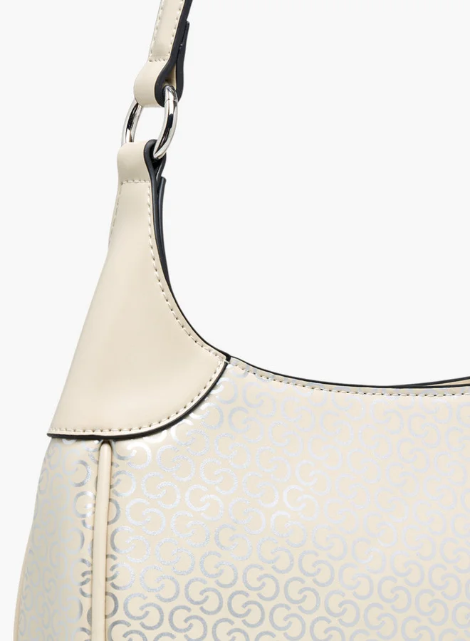Celeste Monogram Print Shoulder Bag with Adjustable Strap and Zip Closure