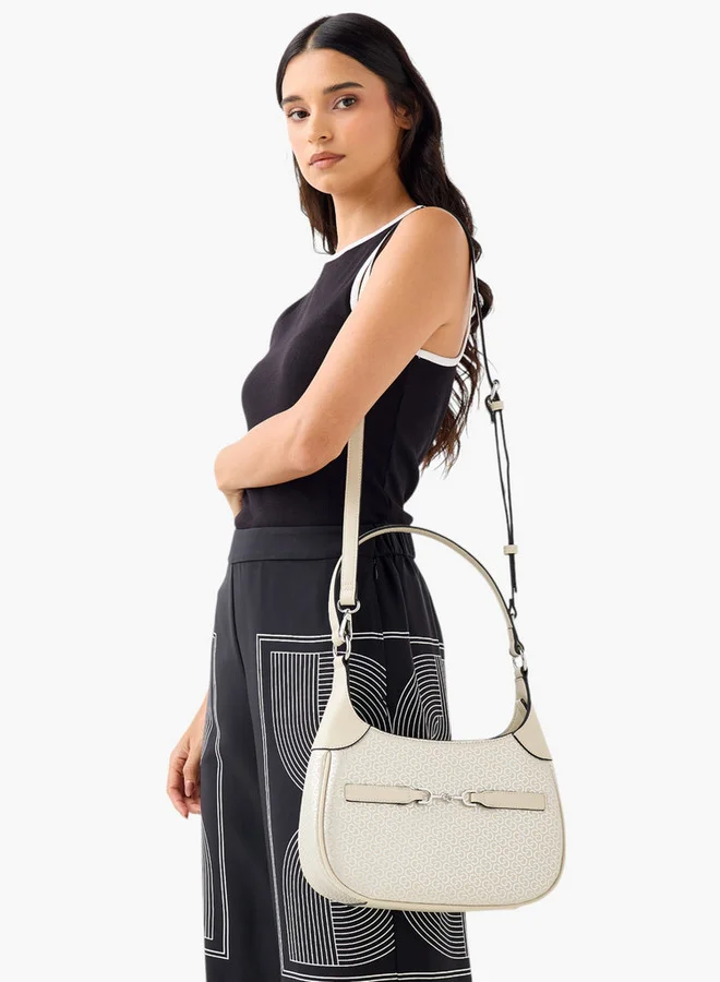 Celeste Monogram Print Shoulder Bag with Adjustable Strap and Zip Closure