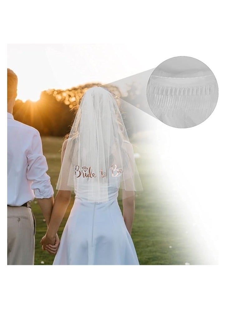 Ginger Ray 4 Pack Bridal Decoration Set Bridal Belt Headband Tiara Bridal Veil with Comb Tiara Banner Body Sticker Bridal Gift Decoration Wedding Set  - Image 4