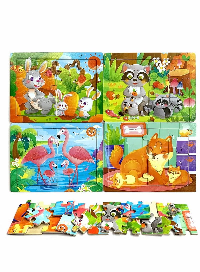 Toddler Wooden Puzzles for Kids, Montessori Toys, 4 Pack Animal Jigsaw Puzzles Set Preschool Learning Toys, Educational Learning, Boys Girls Gifts, Family Time Bonding Activity  - Image 1