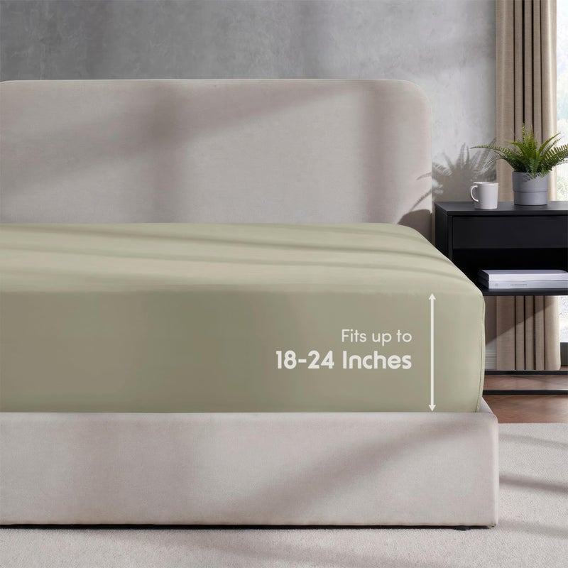 Nestl Nestl Olive Green Twin Fitted Sheet Kids  Extra Deep Pocket Fitted Sheet Twin Size  1800 Microfiber Fitted Twin Sheet Only  Ultra Soft Twin Bed Fitted Sheet Fits up to 24 Inch Mattress  - Image 5
