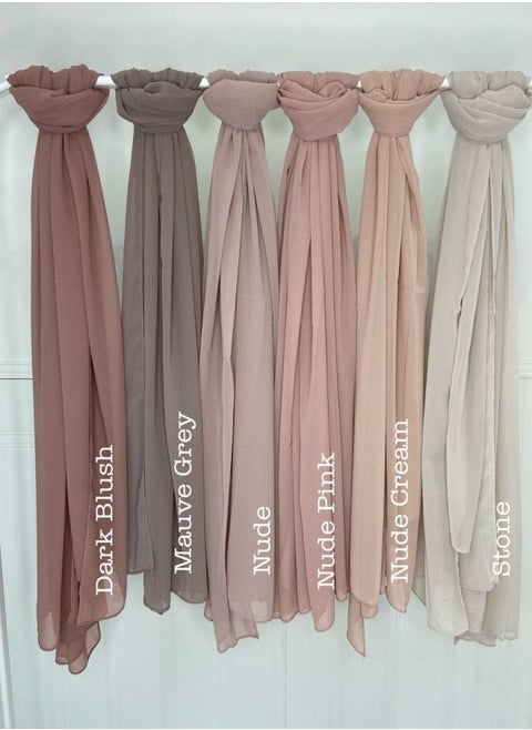 Bundle Of Six Plain Casual Chiffon Scarf Big Size - Multicolor