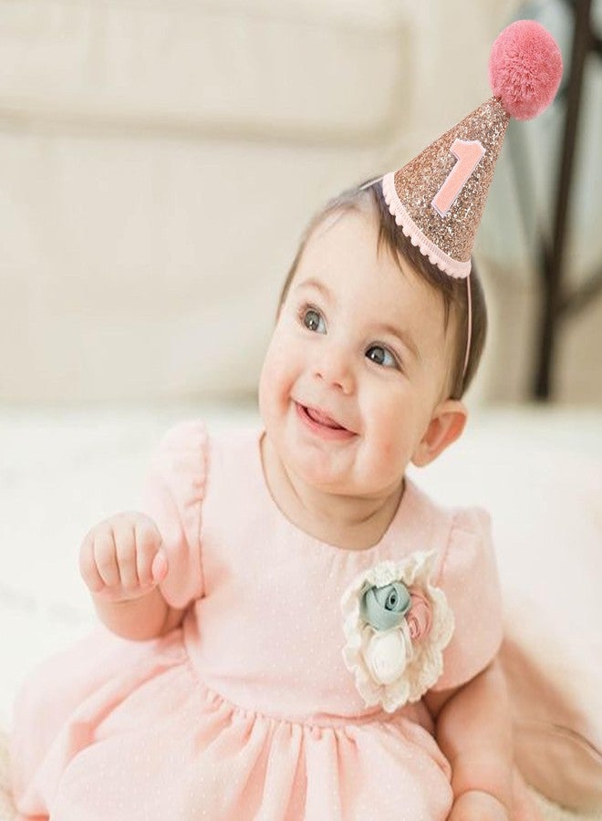 Agkvw Rose Gold 1st Birthday Crown and Cake Smash Props - Girls' Party Hat, Pink Glitter Decorations - Image 3