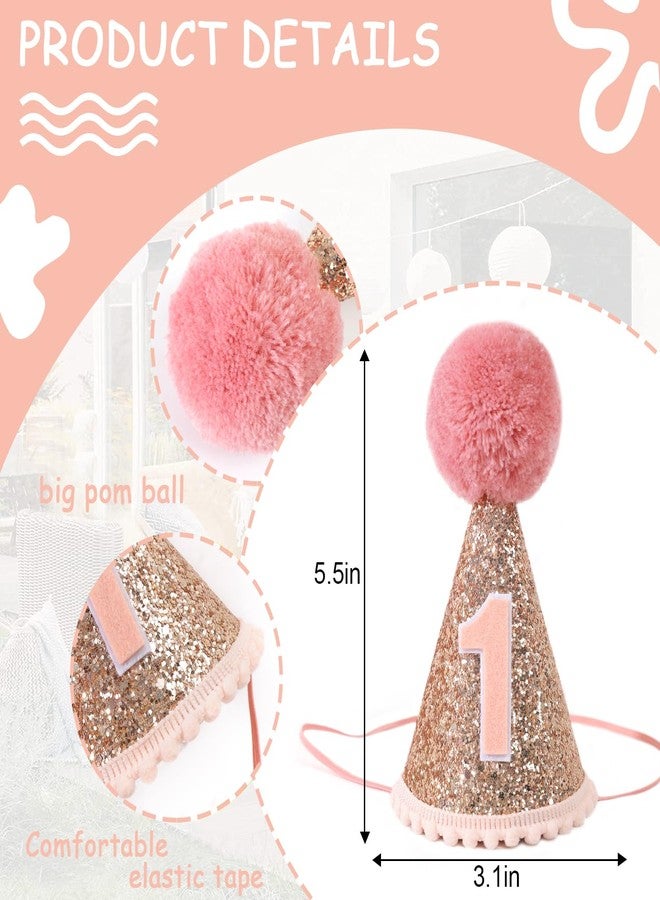 Agkvw Rose Gold 1st Birthday Crown and Cake Smash Props - Girls' Party Hat, Pink Glitter Decorations - Image 2