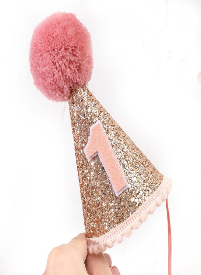 Agkvw Rose Gold 1st Birthday Crown and Cake Smash Props - Girls' Party Hat, Pink Glitter Decorations - Image 4