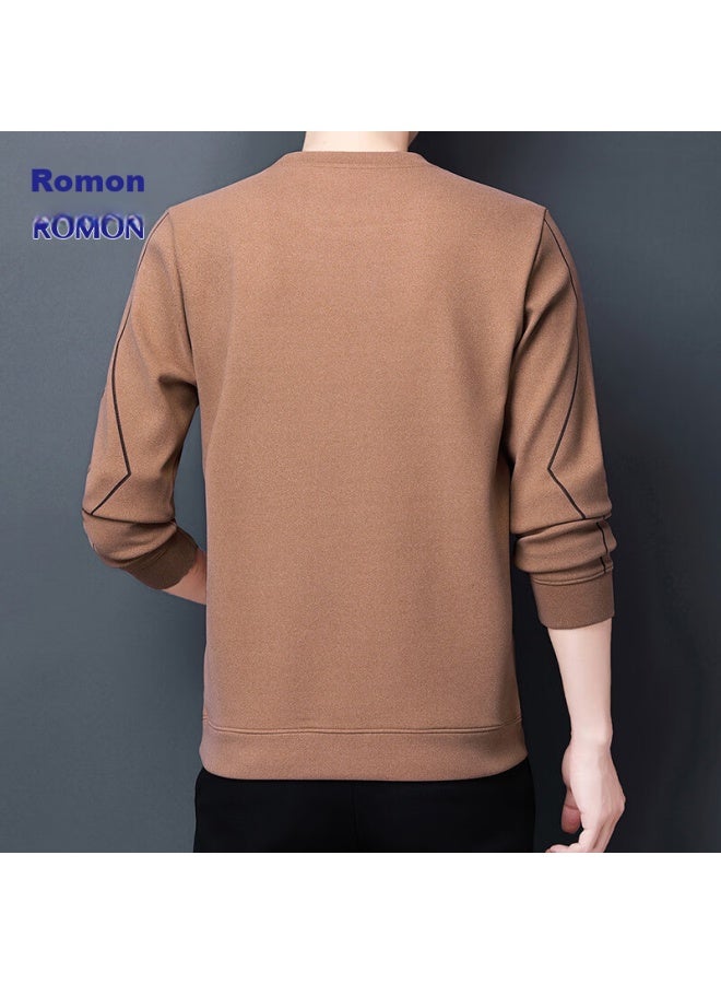 ROMON سويت شيرت للرجال خريف وشتاء بأكمام طويلة، تي شيرت برقبة دائرية للرجال، طبقة أساسية للرجال، لون جمل، مقاس م - Image 5