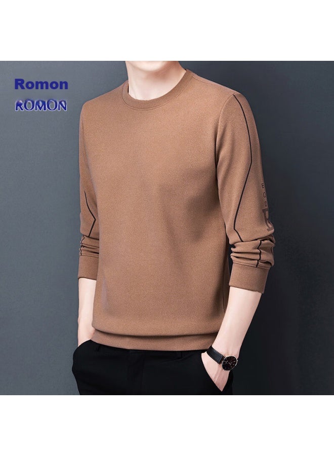 ROMON سويت شيرت للرجال خريف وشتاء بأكمام طويلة، تي شيرت برقبة دائرية للرجال، طبقة أساسية للرجال، لون جمل، مقاس م - Image 4