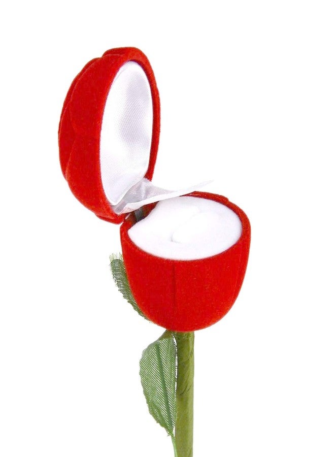 Suvasane Wood Jewelery Ring Box, Red Velvet for Valentine's Day Gift Propose, Rose Day, Marriage Ceremony, Engagement | (Red) - Single Stem - Image 1