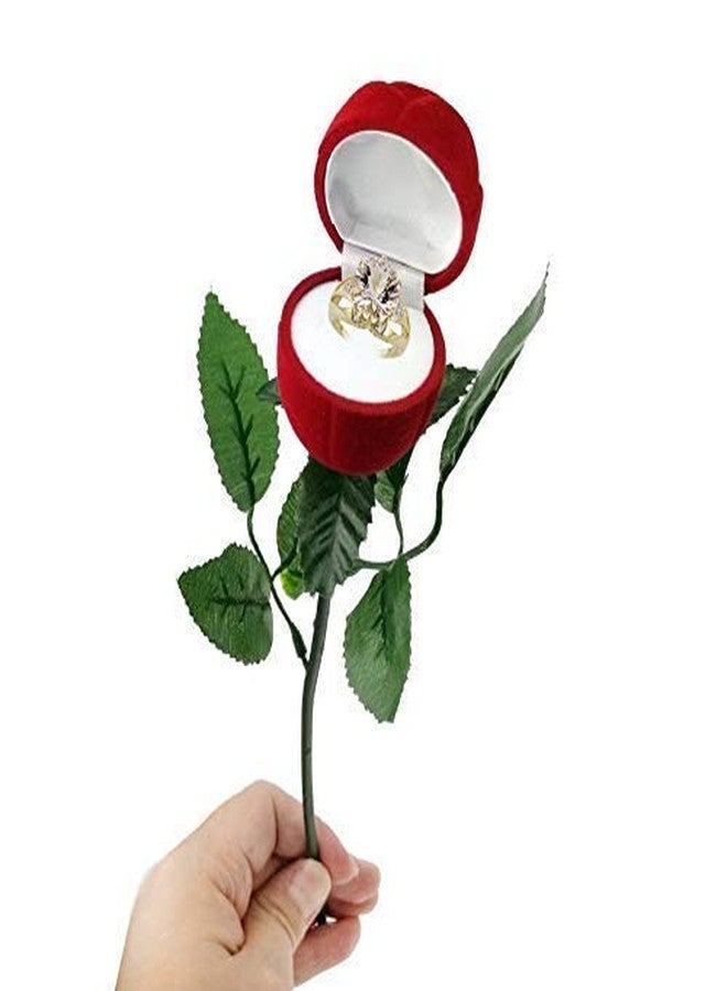 Suvasane Wood Jewelery Ring Box, Red Velvet for Valentine's Day Gift Propose, Rose Day, Marriage Ceremony, Engagement | (Red) - Single Stem - Image 5