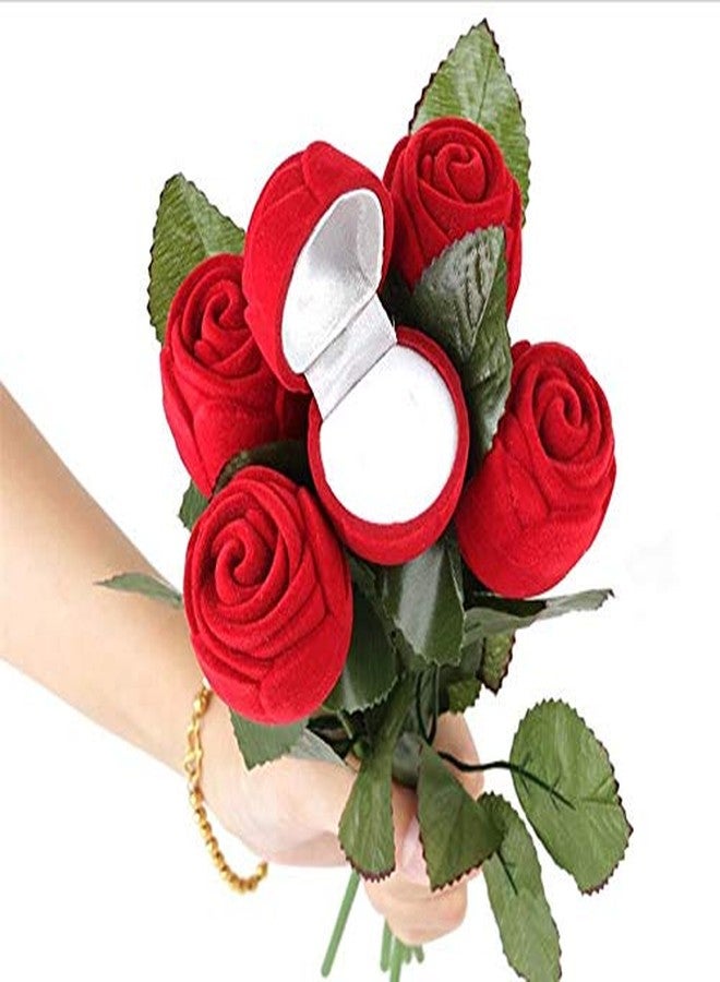 Suvasane Wood Jewelery Ring Box, Red Velvet for Valentine's Day Gift Propose, Rose Day, Marriage Ceremony, Engagement | (Red) - Single Stem - Image 2