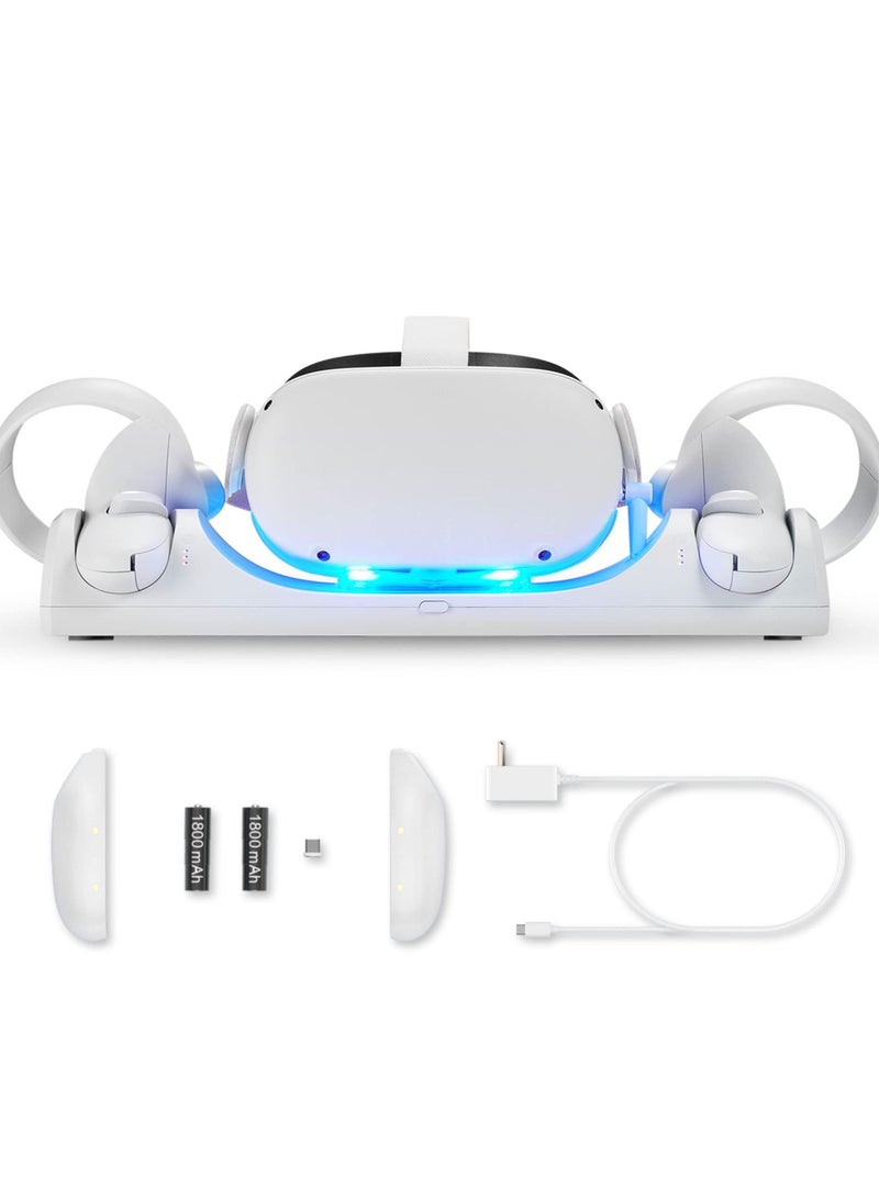 Charging Dock for Oculus Quest 2 / Meta Quest 2 with LED Light, Magnetic Charging Station for VR Headset and Touch Controllers, with 2 Rechargeable Batteries/Type-C Charger Cable - Image 1