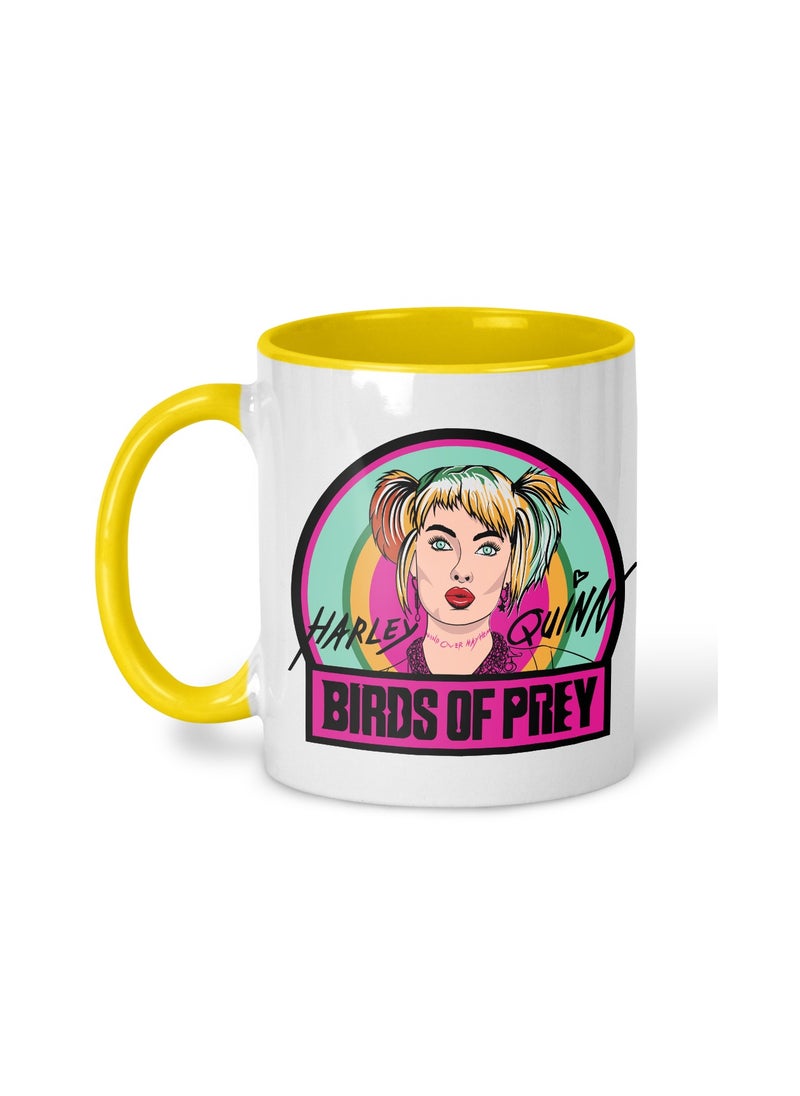 Reeman Design Harley Quinn design printed mug with yellow edges 