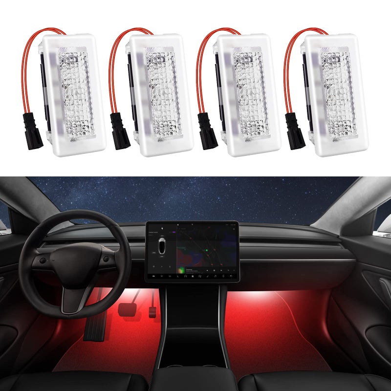FICOLPO 4 Pcs Interior LED Lights Bulbs Kit Compatible with Tesla Model 3 Y X S Super Bright Replacement Light Bulbs for Footwell Door Puddle Trunk Frunk for Tesla Accessories Red - Image 3