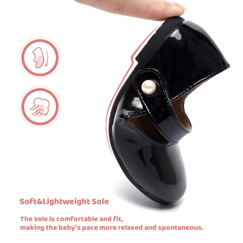 FUNKYMONKEY Toddler/Little Girl Mary Jane Dress Shoes Casual Slip on Ballet Flat (8 Toddler, Black) - Image 3