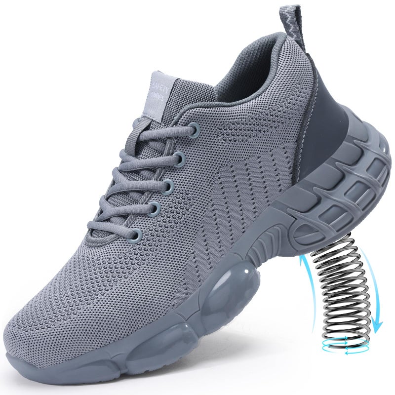TANIELD Steel Toe Shoes for Men Breathable Mens Work Shoes Air Cushioned Comfortable Safety Sneakers Grey Lightweight Steel Toe Sneakers Indestructible Mens Work Tennis for Construction - Image 1