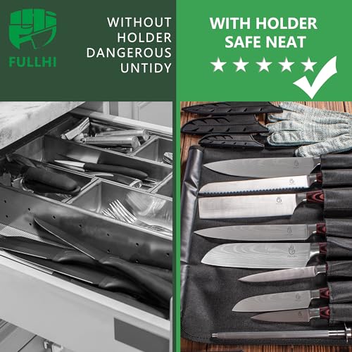FULLHI 15pcs Japanese Knife Set with Magnetic Knife Block Holder, Premium German Stainless Steel Kitchen Knife Set - Image 5
