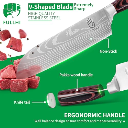 FULLHI 15pcs Japanese Knife Set with Magnetic Knife Block Holder, Premium German Stainless Steel Kitchen Knife Set - Image 3