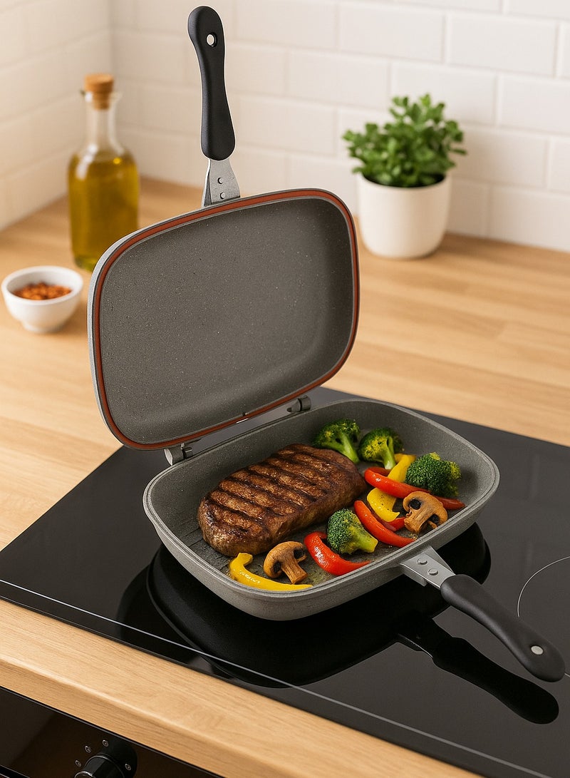 PROCILA Non-Stick Granite Double Sided Grill Grey 36cm - Image 1