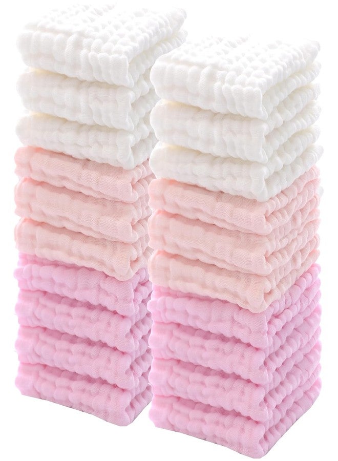 Breling 20 Pcs Baby Muslin Washcloth 12 x 12 Inch 100% Cotton Soft and Absorbent Muslin Washcloth Burp Cloth Wipe Newborn Face Towel for Baby Boy Girl Sensitive Skin(Powder Pink, White, Pink) - Image 1
