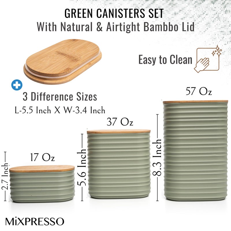 Mixpresso Olive Green Canisters Sets for the Kitchen â€“ 3-Piece Airtight Plastic Sugar Container Set with Bamboo Lids in Three Different Sizes â€“ Decorative Modern Storage Jars for Coffee &Tea - Image 2