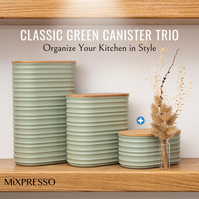 Mixpresso Olive Green Canisters Sets for the Kitchen â€“ 3-Piece Airtight Plastic Sugar Container Set with Bamboo Lids in Three Different Sizes â€“ Decorative Modern Storage Jars for Coffee &Tea - Image 5