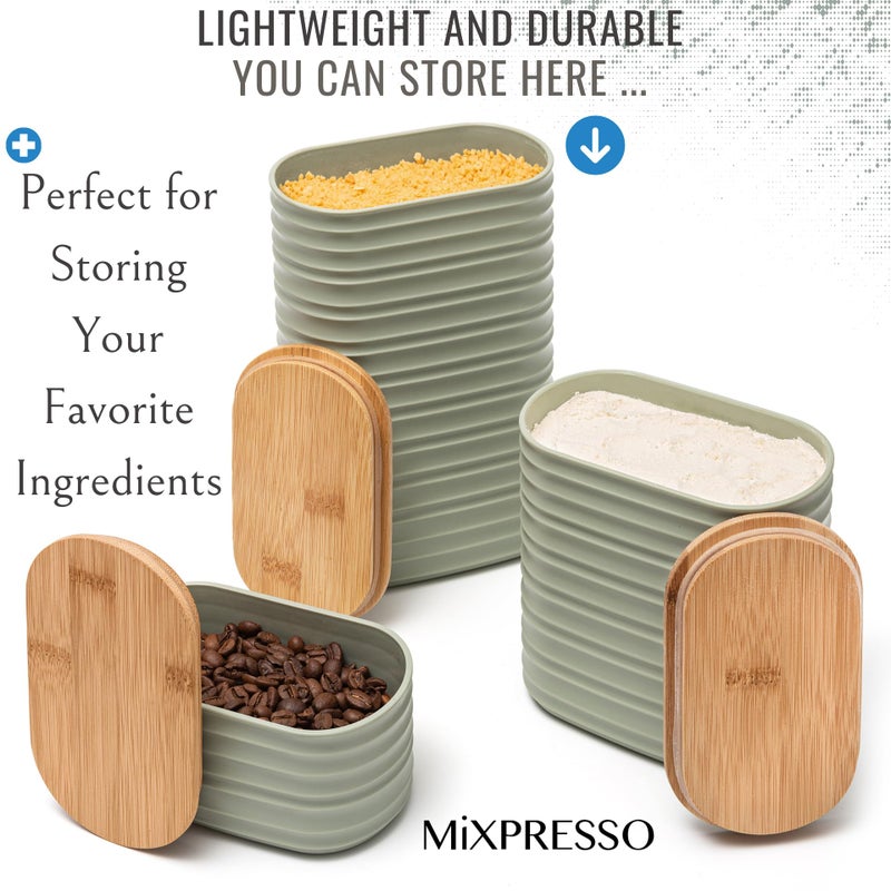 Mixpresso Olive Green Canisters Sets for the Kitchen â€“ 3-Piece Airtight Plastic Sugar Container Set with Bamboo Lids in Three Different Sizes â€“ Decorative Modern Storage Jars for Coffee &Tea - Image 3