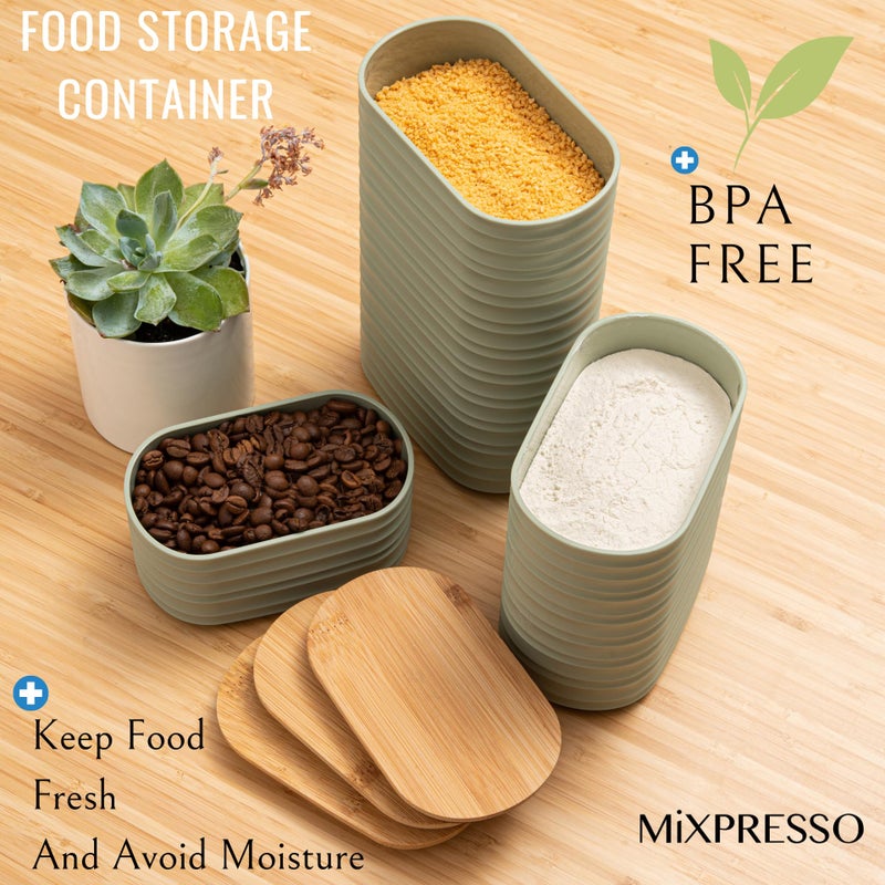 Mixpresso Olive Green Canisters Sets for the Kitchen â€“ 3-Piece Airtight Plastic Sugar Container Set with Bamboo Lids in Three Different Sizes â€“ Decorative Modern Storage Jars for Coffee &Tea - Image 4