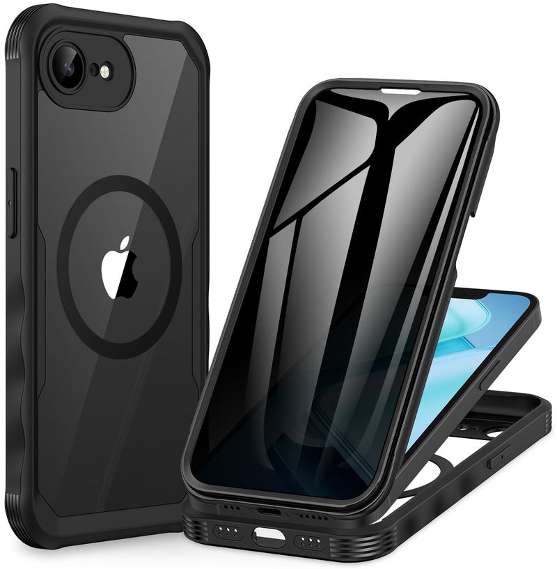 CENHUFO Magnetic Privacy Case for iPhone 16E / iPhone 17E [Compatible with Magsafe] Full Body Phone Case Built-in 9H Glass Privacy Screen Protector and Camera Protector, Shockproof Cover - Black - Image 1