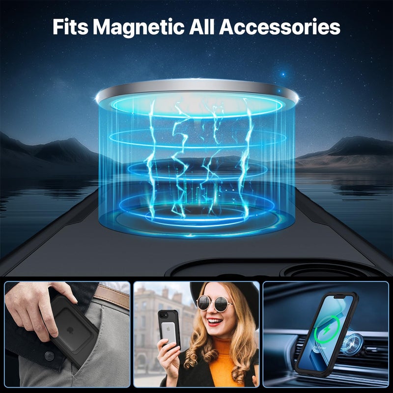 CENHUFO Magnetic Privacy Case for iPhone 16E / iPhone 17E [Compatible with Magsafe] Full Body Phone Case Built-in 9H Glass Privacy Screen Protector and Camera Protector, Shockproof Cover - Black - Image 4