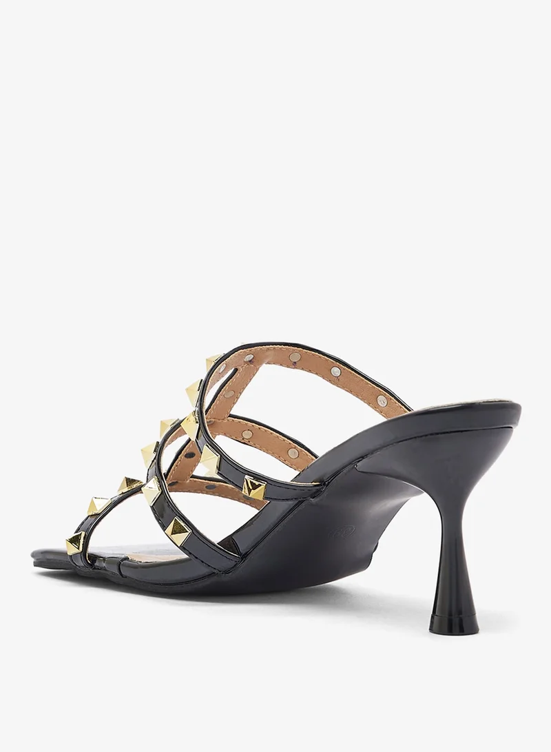Ella Limited Edition Black Stud Detail Mid Heel Sandals for Women | Best Price UAE