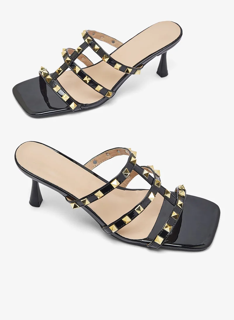 Ella Limited Edition Black Stud Detail Mid Heel Sandals for Women | Best Price UAE