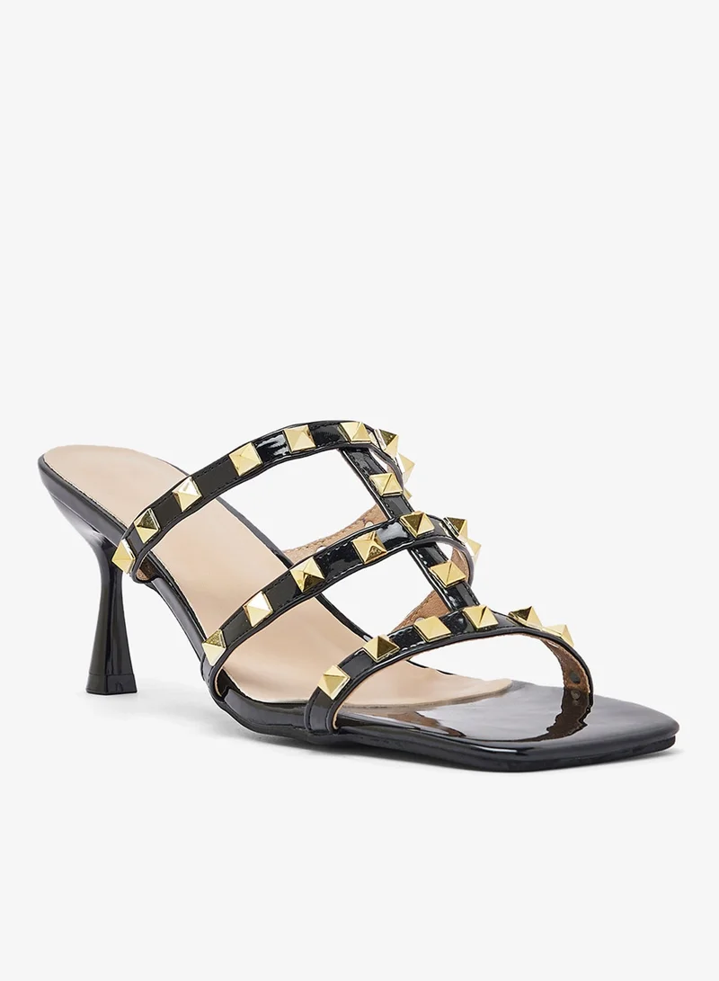 Ella Limited Edition Black Stud Detail Mid Heel Sandals for Women | Best Price UAE