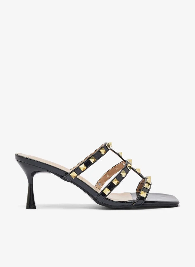 Ella Limited Edition Black Stud Detail Mid Heel Sandals for Women | Best Price UAE