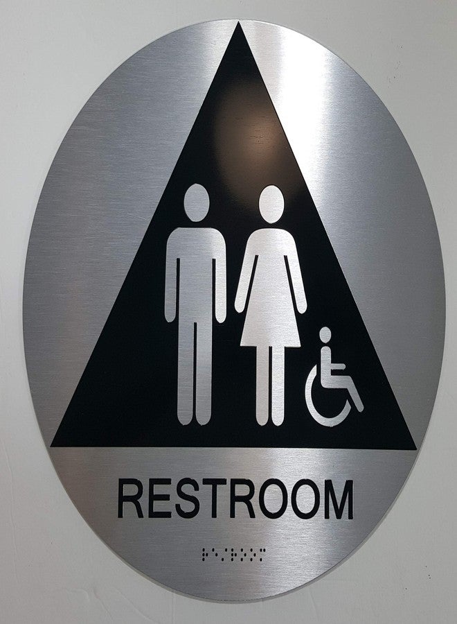 BUILDINGSIGNS.COM Ca Unisex Restroom Accessible Sign Braille Sign With Raised Tactile Graphics And Letters -(Aluminum, Brush Silver,12 Diameter) The Sensation Line - Image 2