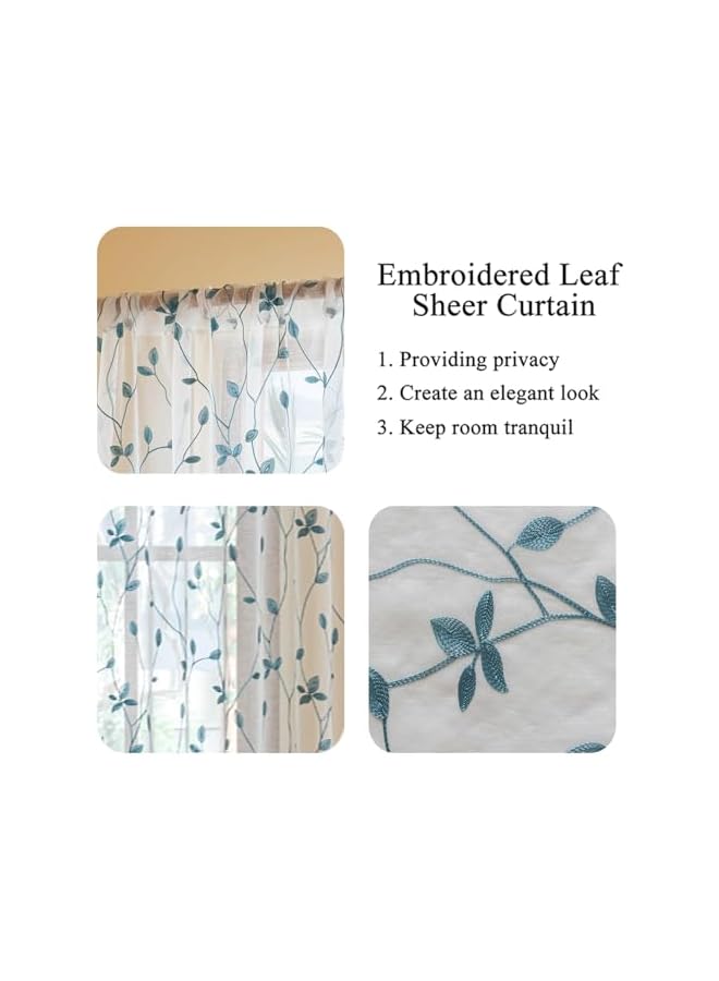 The Bros ستائر نصف شفافة بنمط أوراق 2 لوحة، 137 × 213 سم مزخرفة بالأزهار للنوافذ لغرفة النوم وغرفة المعيشة، تصميم جيب القضيب، أبيض وزمردي - Image 4