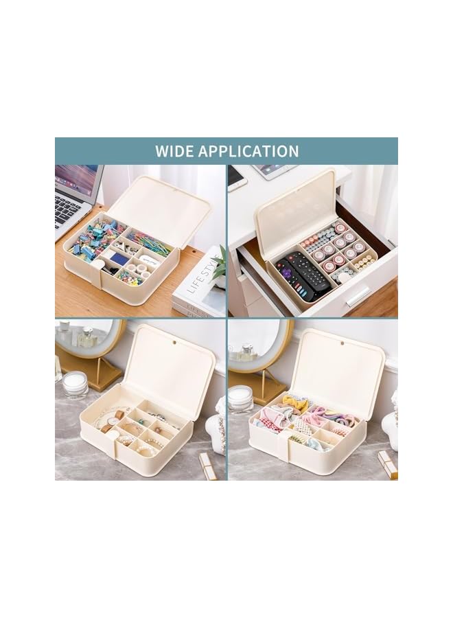 promass Plastic Cable Organizer Box with Lid and 8 Compartment, Cord Management Storage Case, Cable Organizer Bag for Home Office Desk, Drawer, Phone Charger, Wires, Beige - Image 4