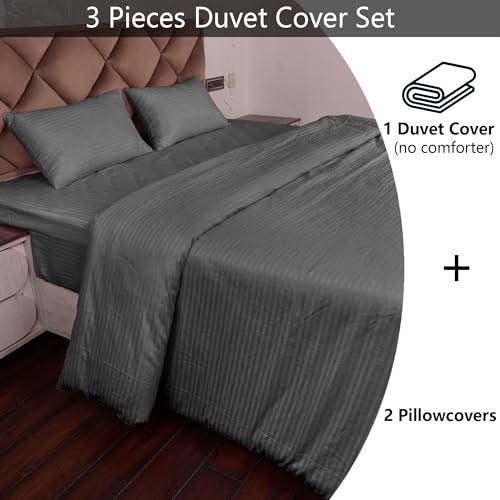 AVI Zippered 100% Cotton 210TC Satin Striped Single Duvet Cover | Quilt Cover Blanket Cover Razai Comforter Cover with 1 Pillow Cover- 61 X 91 Inch, Grey - Image 5