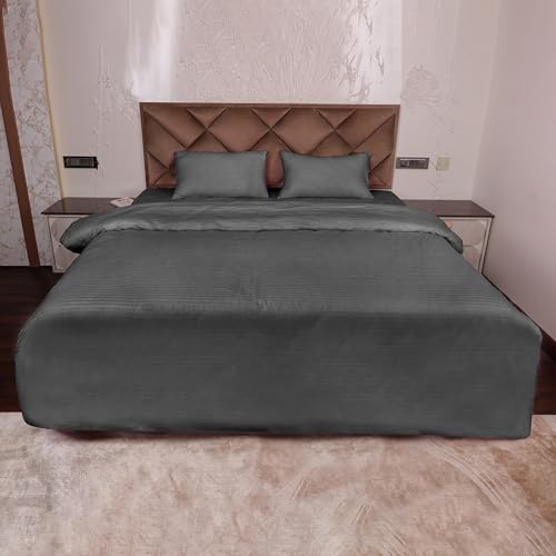 AVI Zippered 100% Cotton 210TC Satin Striped Single Duvet Cover | Quilt Cover Blanket Cover Razai Comforter Cover with 1 Pillow Cover- 61 X 91 Inch, Grey - Image 1