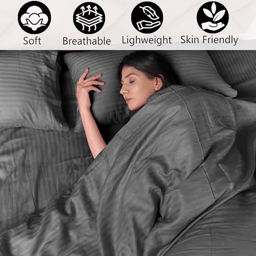 AVI Zippered 100% Cotton 210TC Satin Striped Single Duvet Cover | Quilt Cover Blanket Cover Razai Comforter Cover with 1 Pillow Cover- 61 X 91 Inch, Grey - Image 2